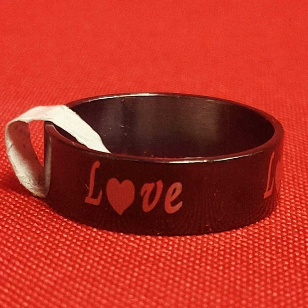 Stainless Steel Wide Band Love Engraved Ring Size 21 Black Tone Unisex